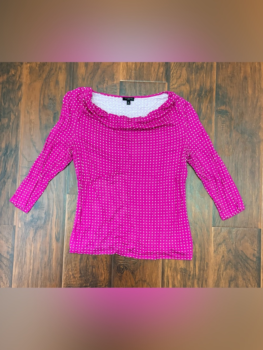 Talbots Petites Pink Polka Dot Cowl Neck 3/4 Sleeve Top MP